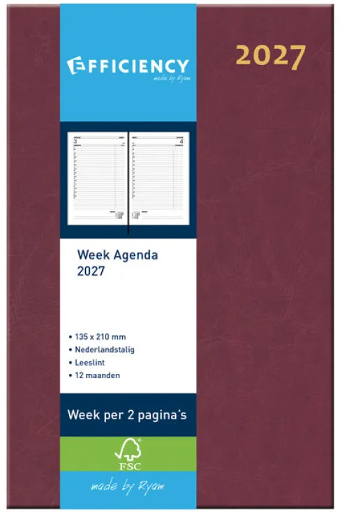 Agenda 2025 Ryam Efficiency Baladek 7Dagen/2Pagina's Bordeaux