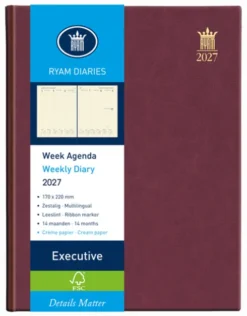 Agenda 2025 Ryam Executive Mundior 7Dagen/2Pagina's Bordeaux
