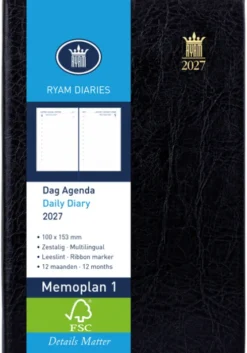 Agenda 2025 Ryam Memoplan 1 Mundior 1Dag/1Pagina Zwart