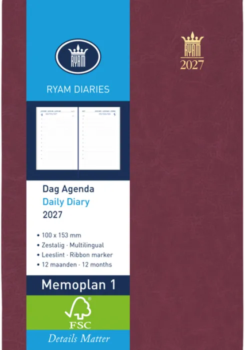 Agenda 2025 Ryam Memoplan 1 Mundior 1Dag/1Pagina Bordeaux