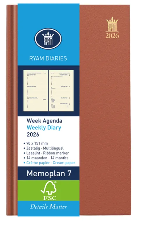 Agenda 2025 Ryam Memoplan 7 Nappa 7Dagen/2Pagina's Assorti
