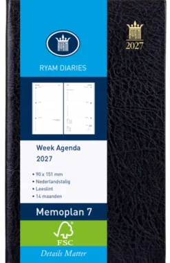 Agenda 2025 Ryam Memoplan 7 Suprema 7Dagen/2Pagina's Zwart