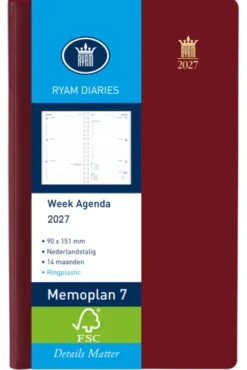 Agenda 2025 Ryam Memoplan 7 Suprema Ringplasic 7Dagen/2Pagina's Bordeaux