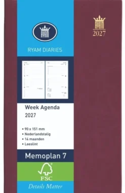 Agenda 2025 Ryam Memoplan 7 Suprema 7Dagen/2Pagina's Bordeaux