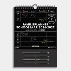 Familieplanner Markers 2026-2027 A4+ Zwart