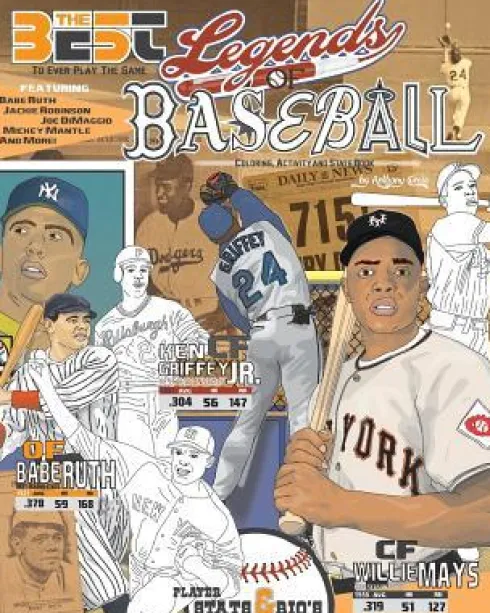 Legends of Baseball: Coloring, Activity and Stats Book for Adults and Kids: featuring: Babe Ruth, Jackie Robinson, Joe DiMaggio, Mickey Man