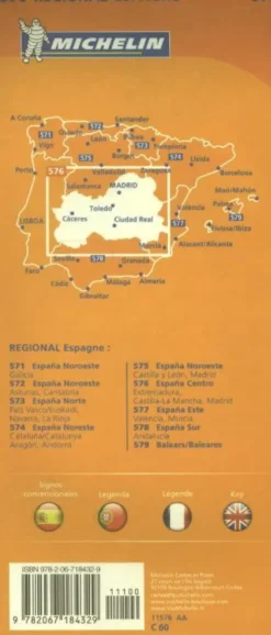 Michelin Wegenkaart 576 Spanje Midden - Extremadura, Castilla-La Mancha