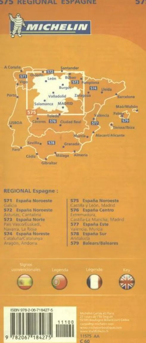 Michelin Wegenkaart 575 Spanje Noordwest - Castilla y León, Madrid
