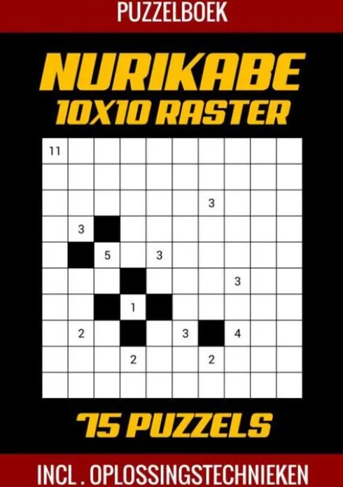 Nurikabe Puzzelboek 10x10 Raster - 75 Puzzels - Incl. Oplossingstechnieken