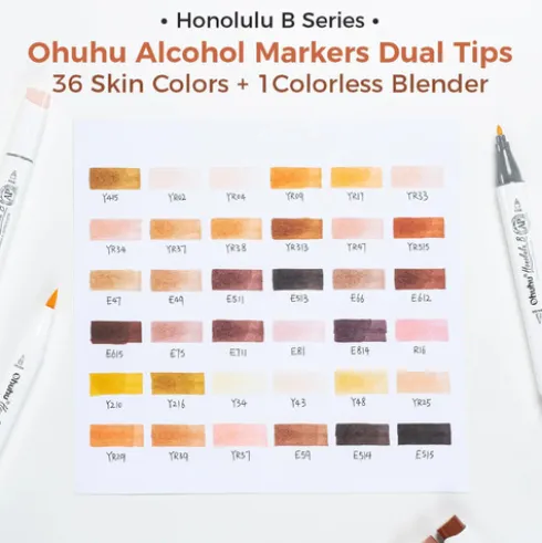 Ohuhu Honolulu B 36 Skin Tone kleuren Alcohol Art Markers Brush & Fine