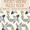 Pocket Sudoku Puzzle Book: Newbie Very Easy Level - 150 puzzles 9x9 & 16x16 grids Koi Fish Pattern Blue Travel Size Paperback Notebook