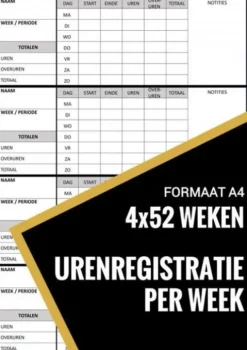 Urenregistratie / Urenstaat Boekje Wekelijks - voor Personeel, Werknemers, Medewerkers, ZZP, Freelancers (A4)