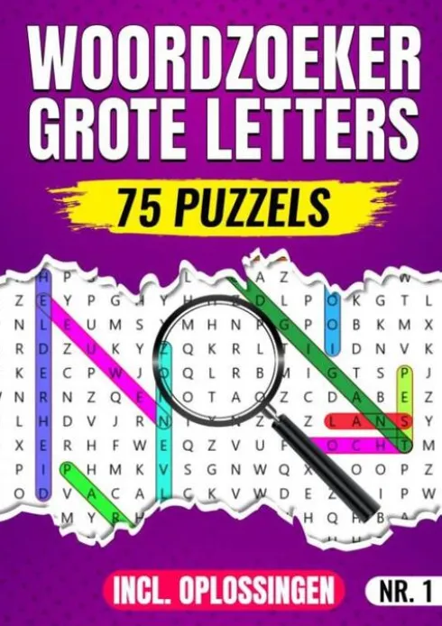 Woordzoeker Grote Letters, 75 Puzzels Incl. Oplossingen - Nr. 1